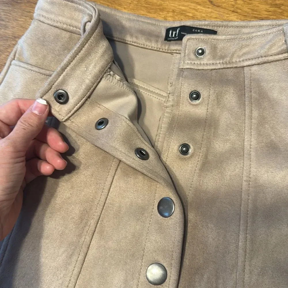 Zara TRF Suede Mini Skirt with Button Detail